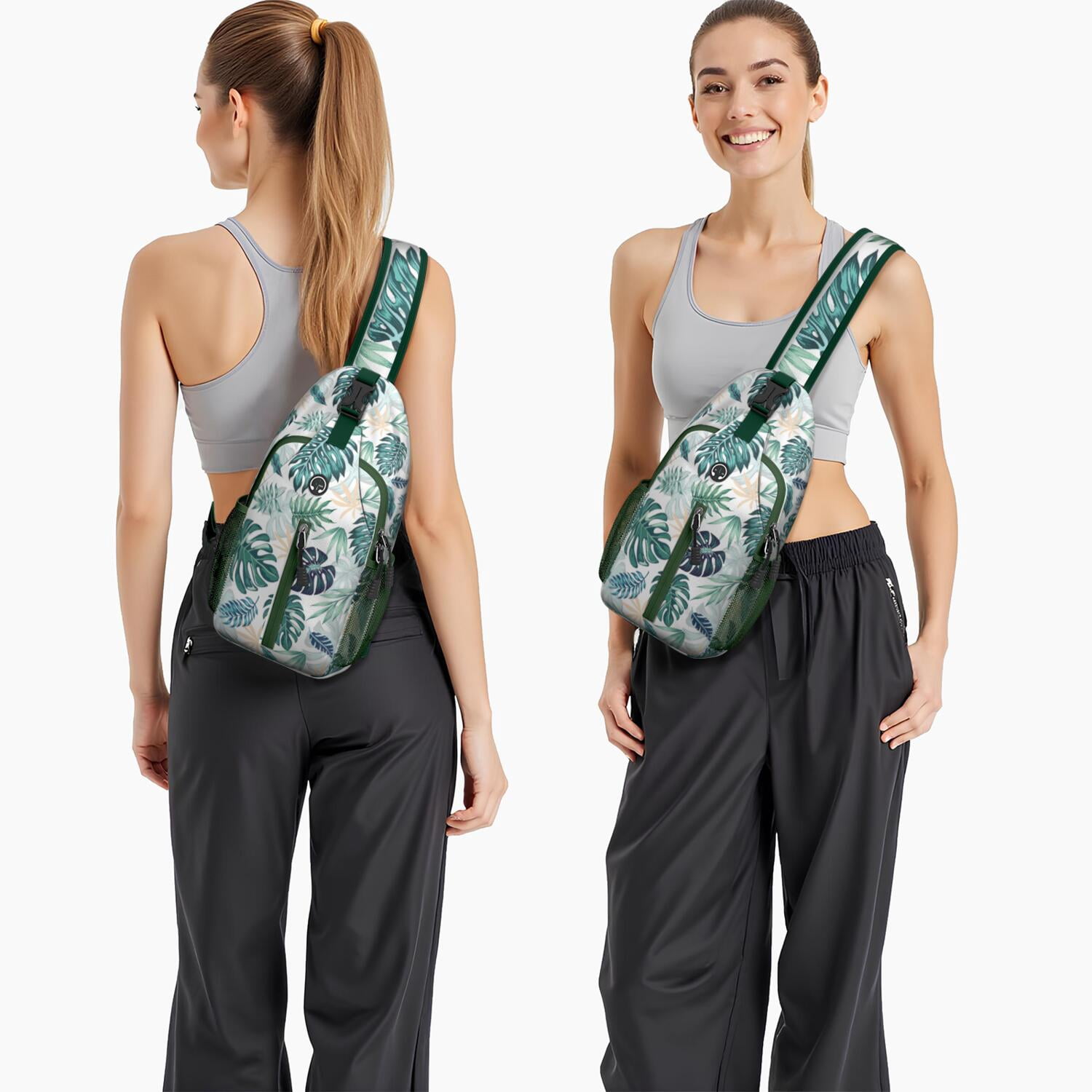 Earthy Floral Hippie Sling Backpack for Women Men – Secure zipper pockets, Stretch mesh side pocket, Large front zip pocket – Vintage Artistic Rustic Design for Travel, Hiking, Outdoor