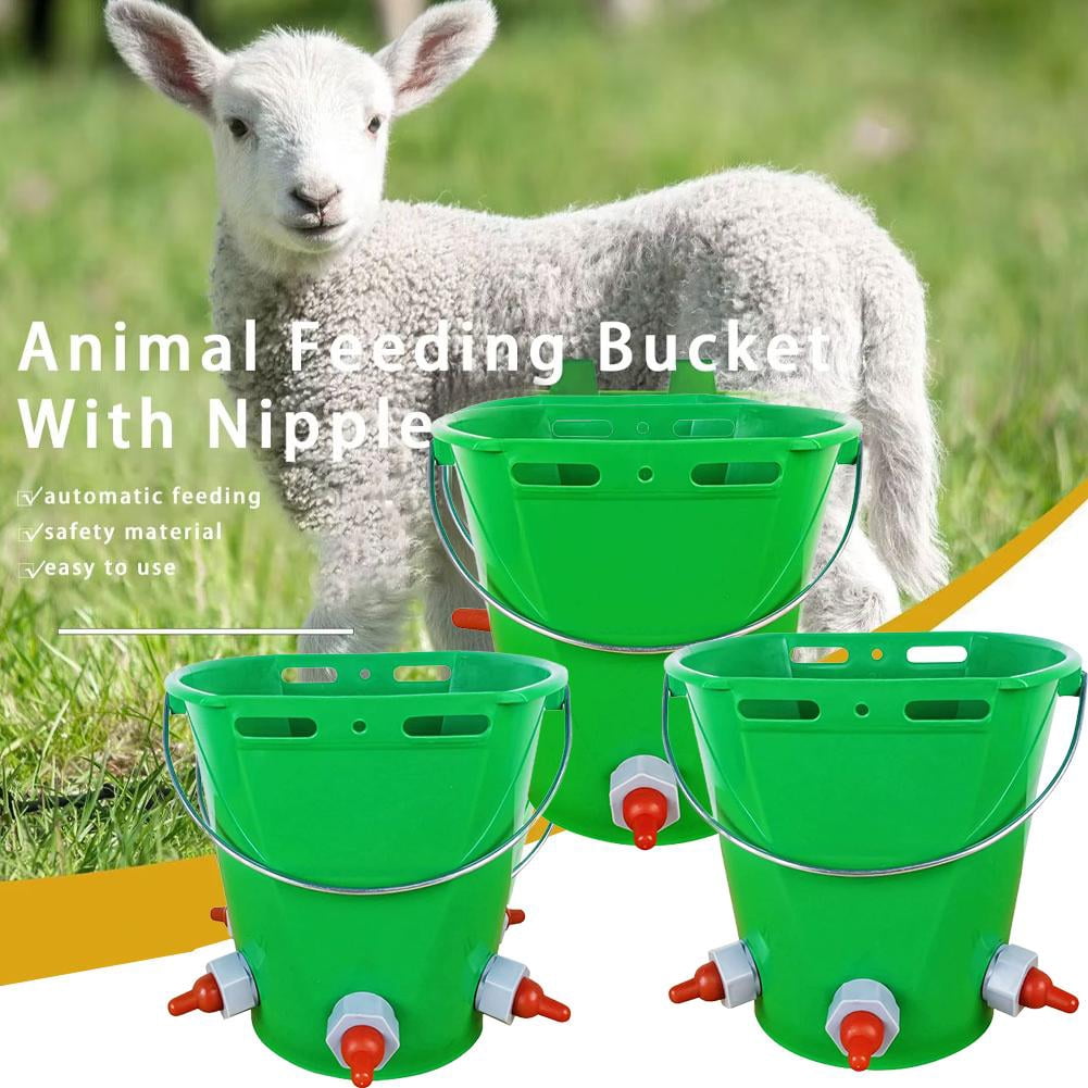 Goat Feeder with Nipple 8L Baby Bottle Bucket for Lambs & Calves 1/3/5 Mouth Sheep Milk Feeder & Plastic Feed Trough Multi-Animal Livestock Nursing Bucket with Scale & Handle