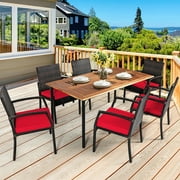 7PCS Ensemble de salle à manger de patio Ensemble de mobiliers d'extérieur avec 6 fauteuils avec trou pour parasol Gymax