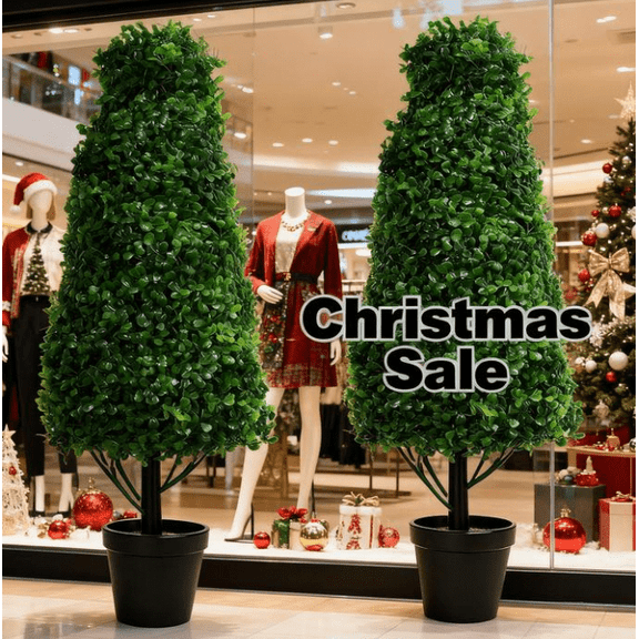3FT Artificial Boxwood Topiary Tree Fake Topiary Potted Plants for Home Office Garden Indoor Outdoor Decoration 33 in(2PACK)