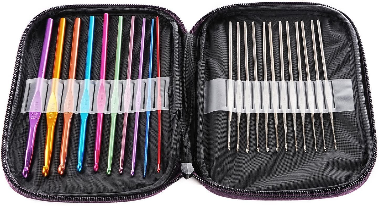 Naler 22 Pieces Mixed Aluminum Handle Crochet Hooks Knitting Knit Needles Weave Yarn Set
