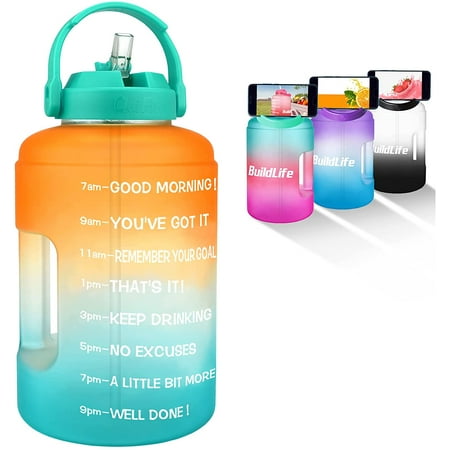 Gallon Water Bottle with Time Markings & Straw BPA Free Motivational