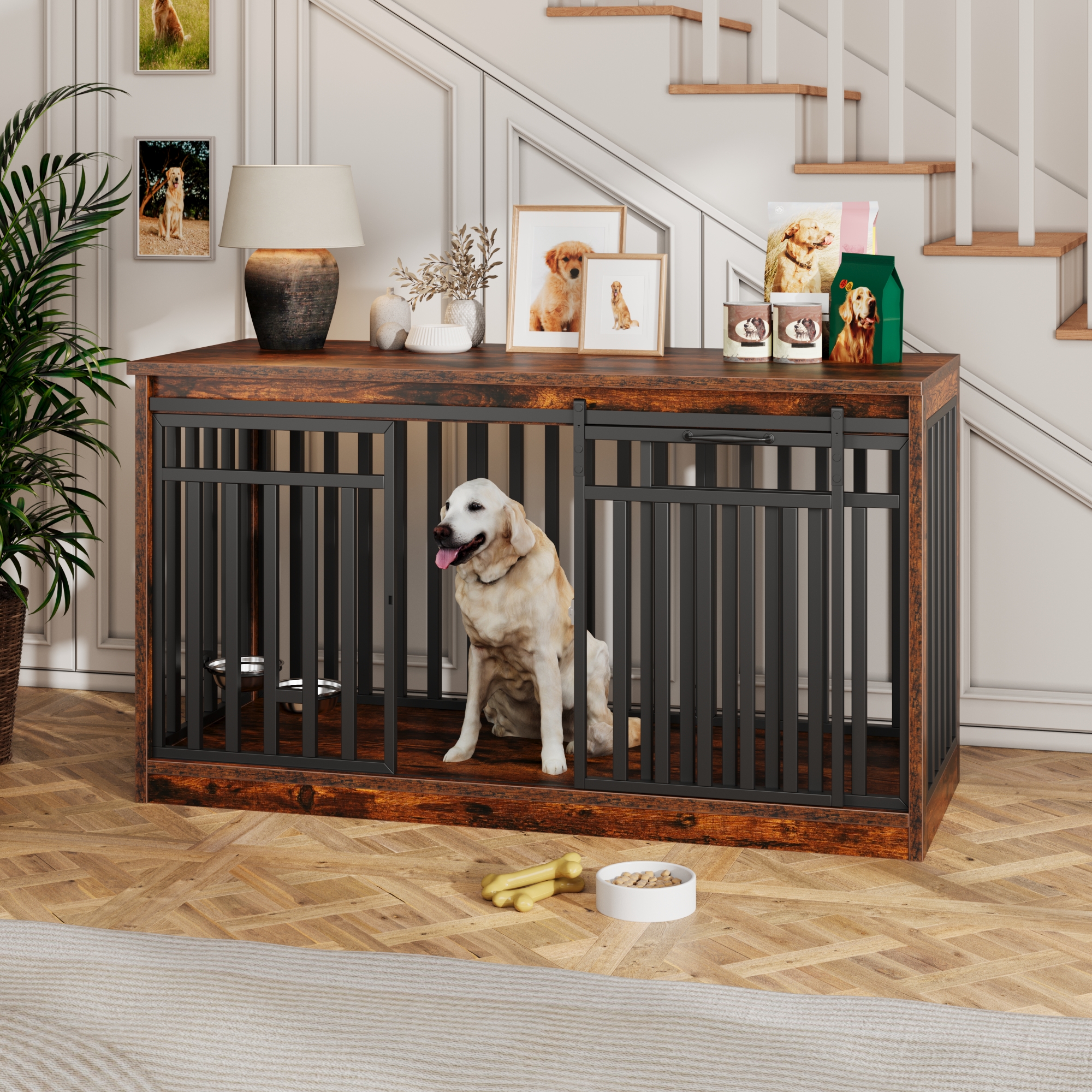Uforic 55.1" Dog Crate Furniture With TV Stand Top photo 1