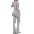 thumbnail image 5 of LYXSSBYX Pj Sets for Woman Women Casual Solid Color Slim Fitting Round Neck Top and Pants Long Sleeved Hooded Set Suit, 5 of 9