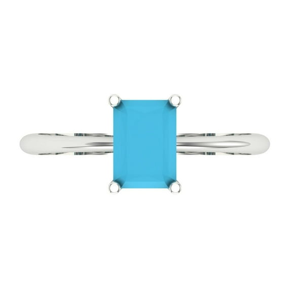 Clara Pucci 14K White Gold 1ct Turquoise Solitaire Ring for Women