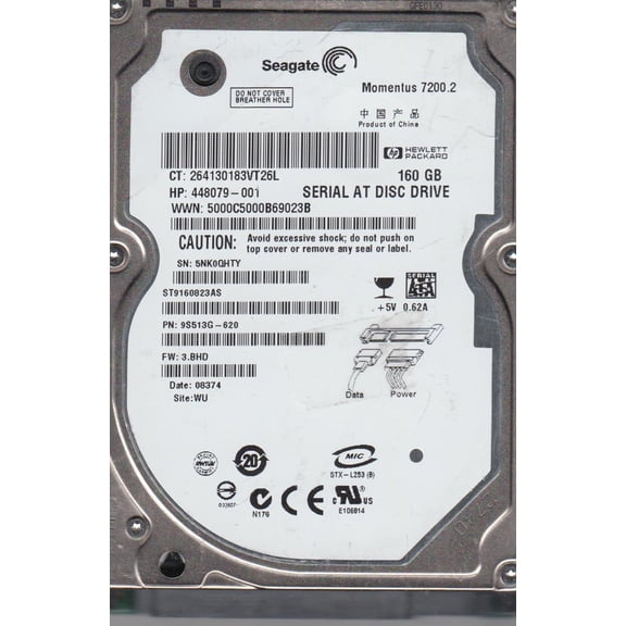 ST9160823AS, 5NK, WU, PN 9S513G-620, FW 3.BHD, Seagate 160GB SATA 2.5 Hard Drive