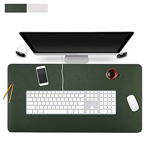 Lurowo Multifunctional Leather Computer Mouse Pad Office Writing Desk Mat Extended Gaming Mouse Pad, Non-Slip Waterproof Dual-Side Use Desk Protector, 31.5'' X 15.7''(Blackish Green,Silver)