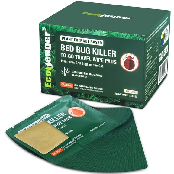 EcoVenger Bed Bug Killer to Go Wipes, Portable Travel-Sized Individual Wipes, Kills 100% All Stages on Contact- Kills Resistant Bugs- Kills Eggs- Non-Toxic- Child & Pet Friendly 28 Pc Pack