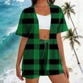 thumbnail image 7 of FNFYFH Women's Plaid 2 Piece Outfits Open Front Kimono Blouse and Shorts Set Summer Outfits, 7 of 7