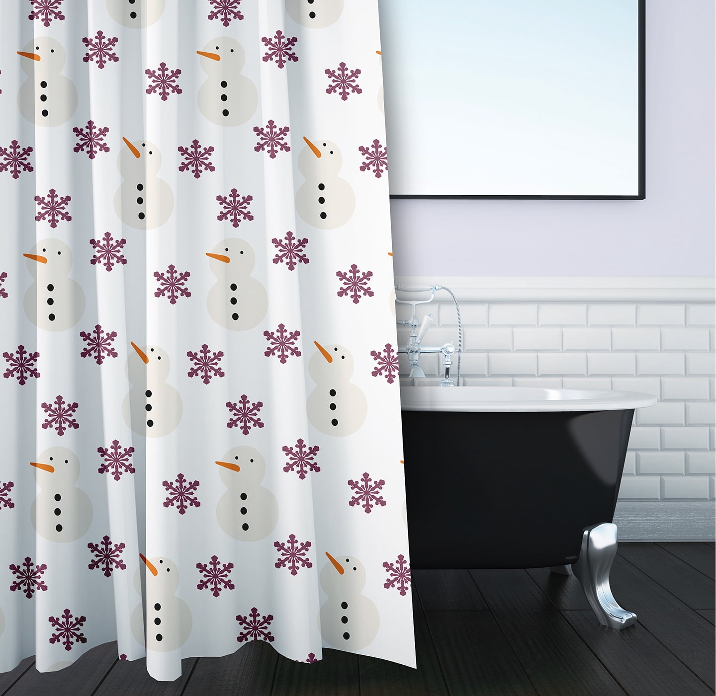 Simply Daisy 70" W x 73" L Snow Men In Snowstorm Polyester Shower Curtain, Passion Flower [1 Ct]