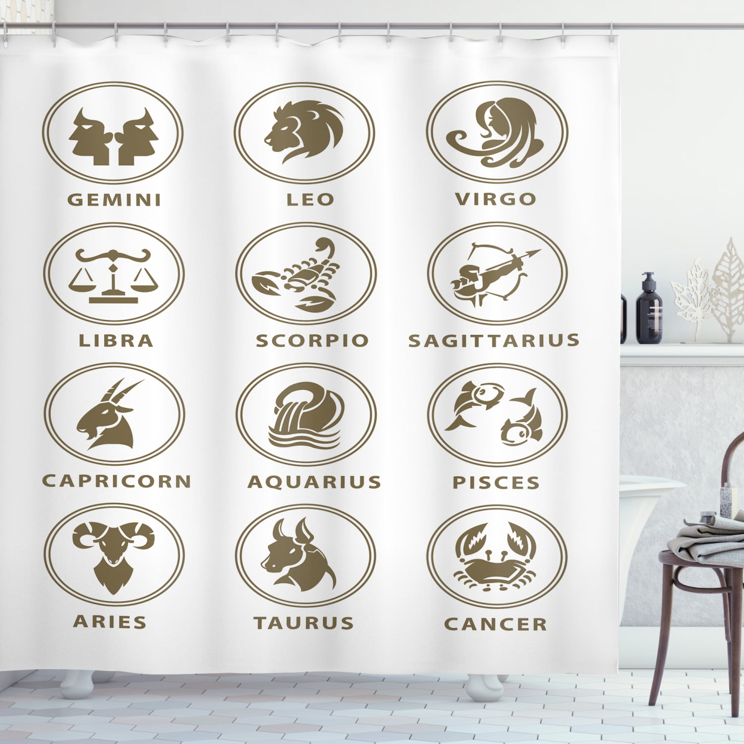 Details about   Astrology Shower Curtain Classic Zodiac Chart Print for Bathroom 