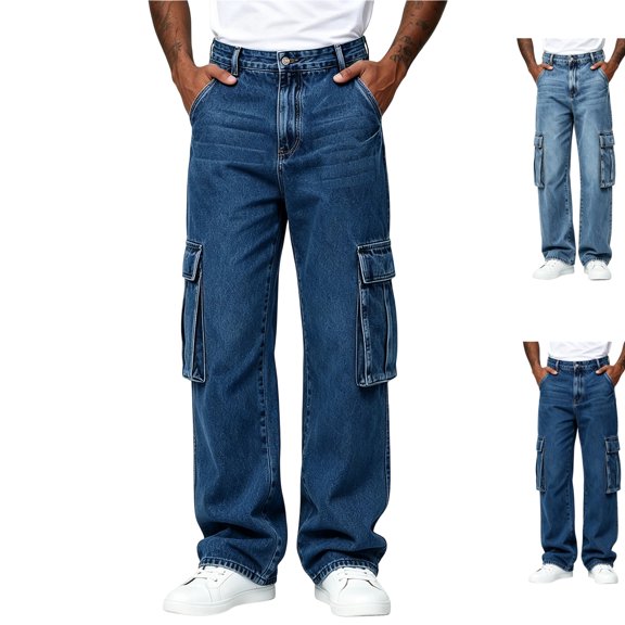 GrmtClth Men's Baggy Jeans Elastic Waist Jean Pants with Drawstring Relaxed Fit for Casual Daily Wear Cargo Pants with Pockets XL