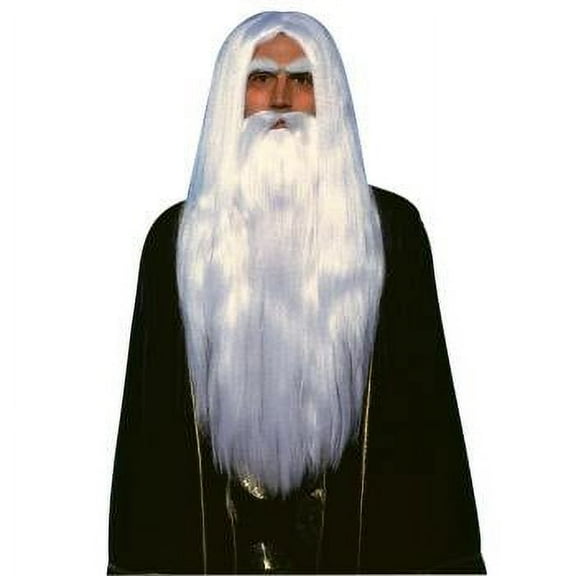 Merlin Wig and Beard Set Adult Long White Wizard Costume