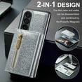 thumbnail image 4 of Allytech Glitter PU Leather Case for Samsung Galaxy Z Fold5, Detachable Magnetic 2 in 1 Wallet Kickstand Case with Zipper Pocket & Card Holder, Shockproof Anti-Scratch Protective Case - Silver, 4 of 9