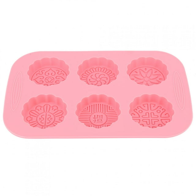 Molde para pastel de luna, 6 ranuras, moldes de silicona rosa para bricolaje, para alimentos, molle para pastel de luna, prensa, molde para pastel de luna para hacer pasteles de