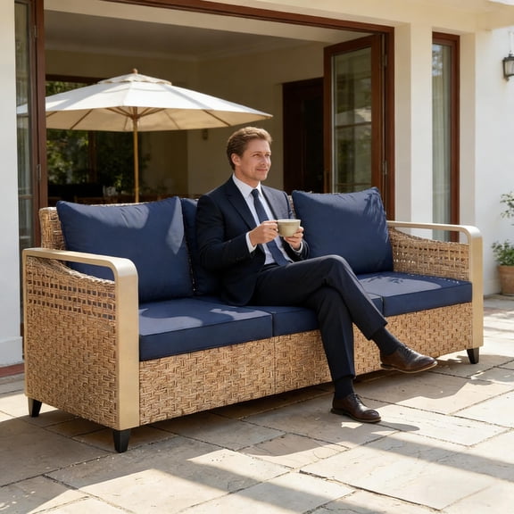 Outdoor Patio Sofa,Garden Rattan Wicker Sofa