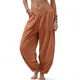 thumbnail image 2 of GEWSEY Women Cotton Pants Wide Leg Pants Casual Loose Baggy Elastic Waist Beach Palazzo Harem Pants (Orange, XL), 2 of 7