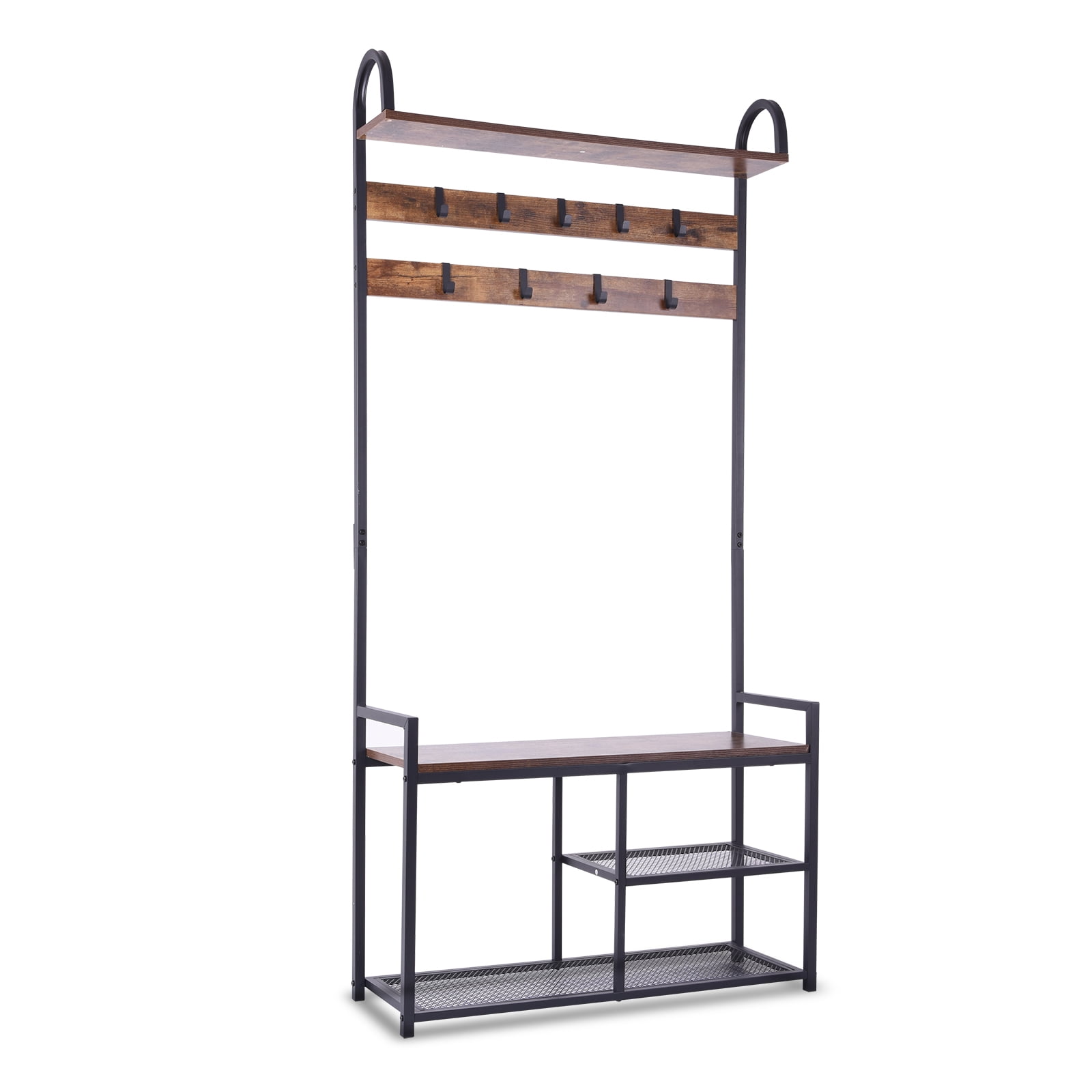 Coat Rack Shoe Bench with Bench and Shoe Storage, Hall Tree for