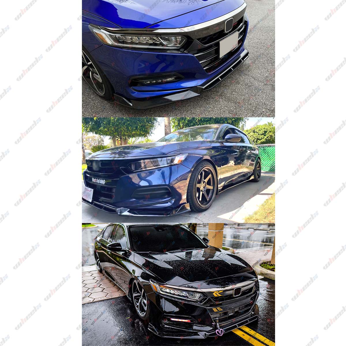 WheelX 3Pcs Front Bumper Lip Compatible with 2018-2020 Honda Accord (Glossy Black), JDM Air Dam Winglet Splitter Chin Fits for EX EX-L LX SE Sport Hybrid, Protection Body Kit