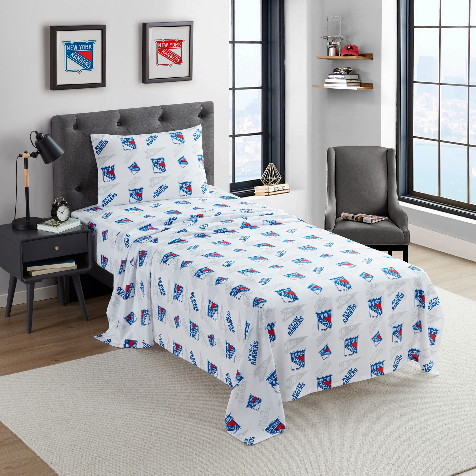NHL Offically Licensed New York Rangers Microfiber Bed Sheet Set - Twin