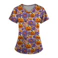 thumbnail image 1 of Uniforme médico de manga corta con cuello en V y estampado divertido, cómodo y con temática de Halloween para mujer, 1 of 3