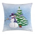 thumbnail image 1 of Christmas Decorations Throw Pillow Cushion Cover, Snowman in Winter with Mistletoe Gift Top Hat and Scarf Tree and Bird, Decorative Square Accent Pillow Case, 24 X 24 Inches, Blue Green, by Ambesonne, 1 of 1