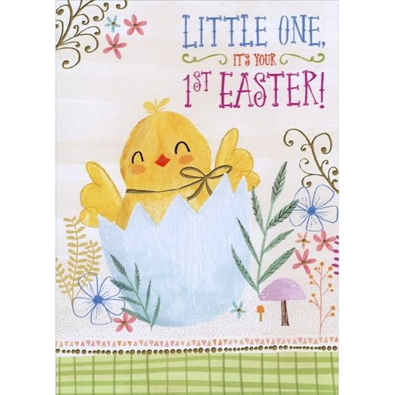 Designer Greetings Baby Chick Hatches Out of Light Blue Egg : Baby's 1st : First Easter Card