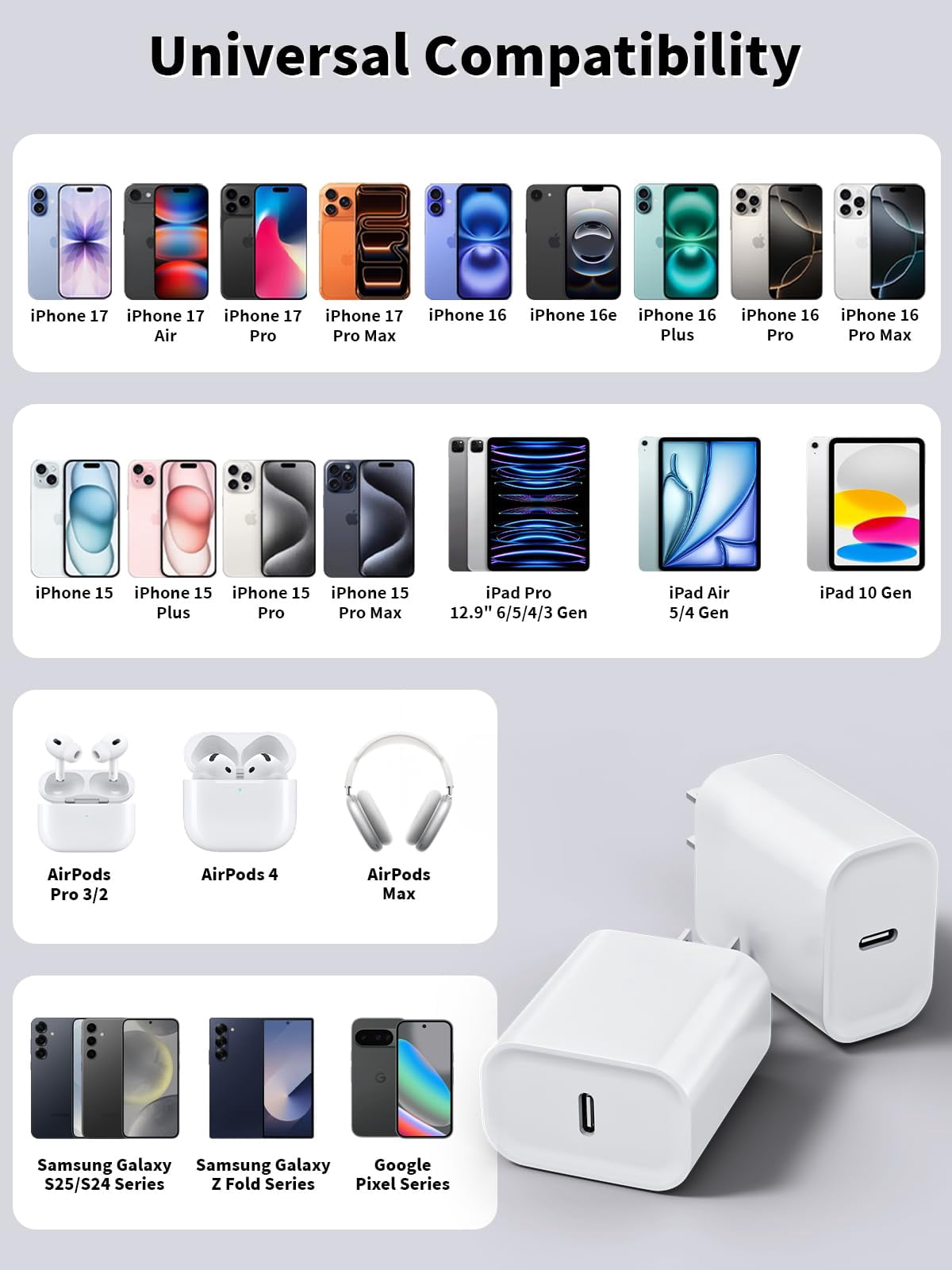 LujingZ 20W USB - C Fast Charger, with 6ft Woven USB - C Cord, Compatible for iPhone 17/16/15 Pro Max, iPhone Air, iPad Pro/Air/Mini