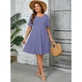 thumbnail image 7 of SHOWMALL Women's Plus Summer Dresses Short Sleeves Casual Midi Dress with Pockets 4X Purple Gray, 7 of 7