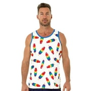 Uzzi Mens Tank Top Rainbow Pride Flag Sleeveless T-Shirt Fun Top, Ice Cream White, Size: Small, Uzzi Active Wear
