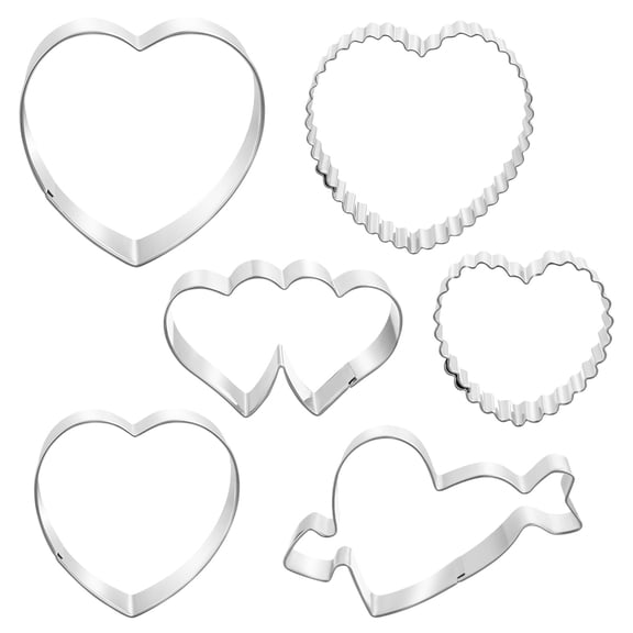 Nicehomfit Silver Heart Cookie Molds Non-Stick Metal Cutters for Baking and Fondant Shapes 6Pcs