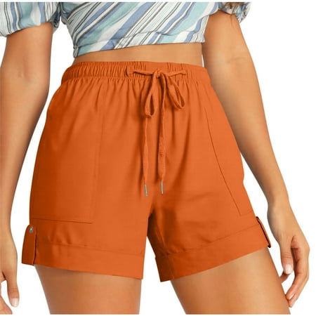 Tauxra Casual Shorts for Women with Elastic Waist and Pockets Plus Size Drawstring Loose-Fit Lounge and Sleep Shorts in Solid Colors for Spring and Summer