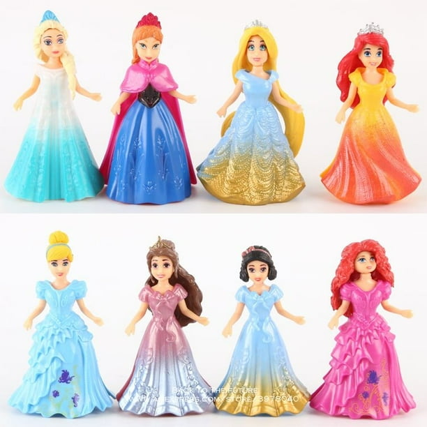 Disney-figuras de acción de princesas mágicas para niños, juguetes de figuras de acción de 9cm, vestido de princesa Magiclip, 8 unidades/set, colección de decoración de Anime Gong Bohan LED