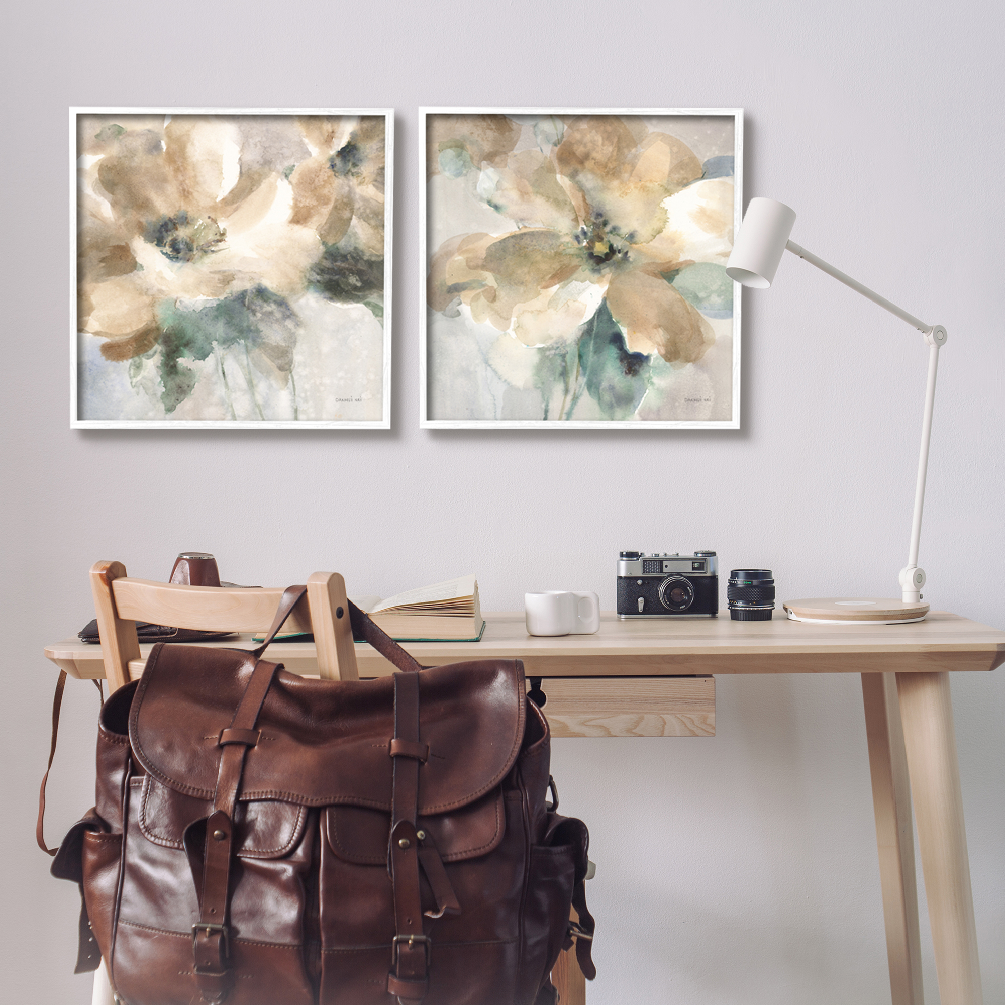 Stupell Industries Abstract Beige Flowers Botanical & Floral Painting White Framed Art Print Wall Art, 24 x 24, Set of 2