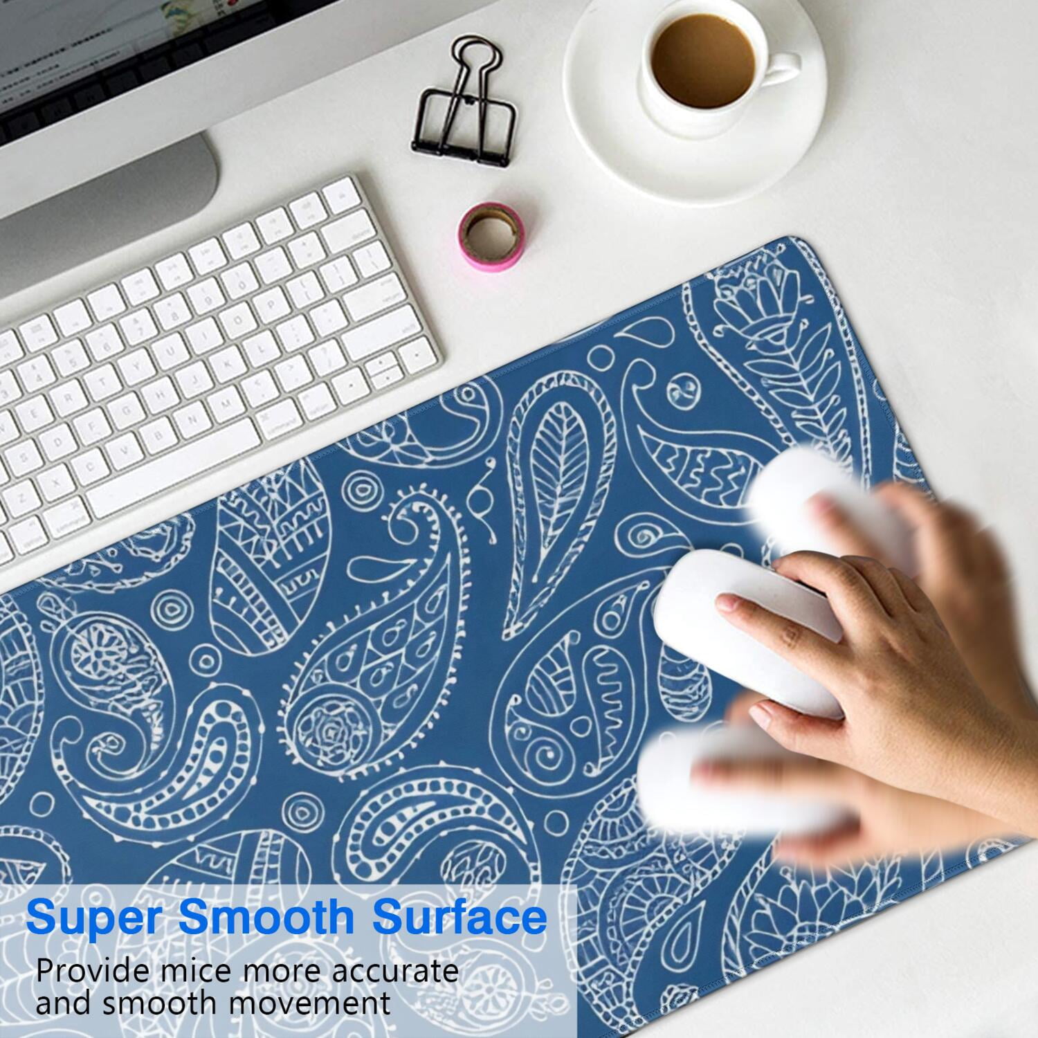 Long Mouse Pads for Desk,Blue Pioneer Flower and Paisley Pattern Desk Mats on Top Of Desks, Desk Mouse Pad Extra Large with 3mm Non-Slip Base and Stitched Edge for Gaming,Office,Work,Home 31.5"x15.7"