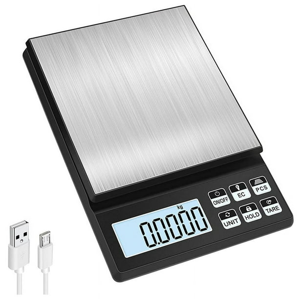 Báscula de cocina digital, 5 kg/0,01 g, recargable, báscula de cocina de alta precisión con pantalla LCD