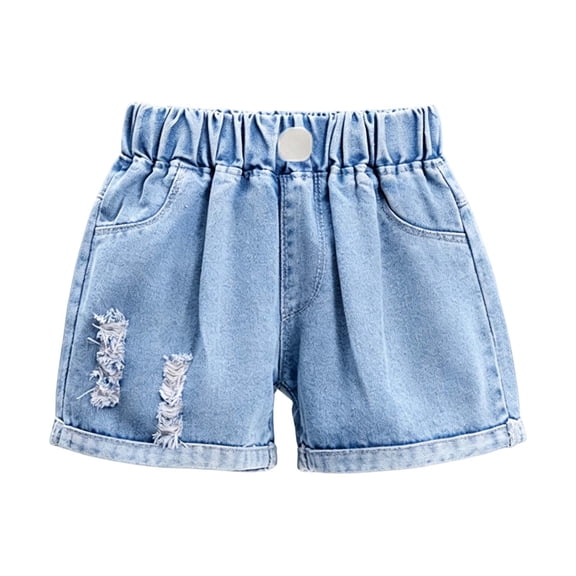 Lullu Girls Denim Shorts Summer Casual Pull On Lightweight Jean Shorts, Blue, Sizes 2-15