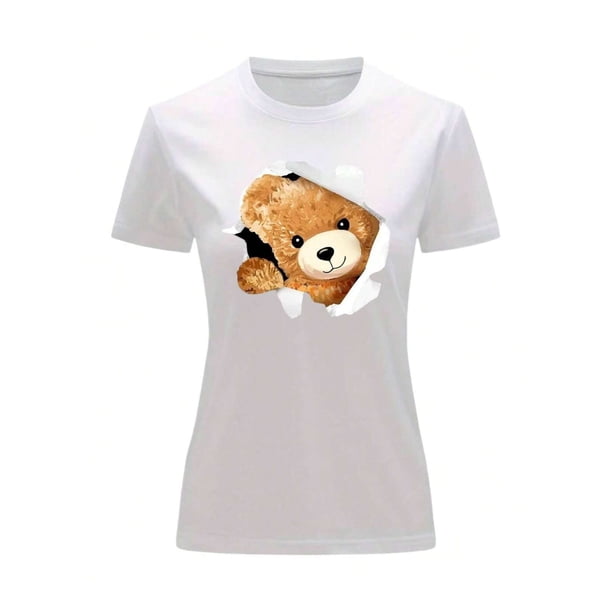 Playera Blusa Con Impresion De Oso Saliendo Del Pecho Ropa Para Mujer Color Blanco Talla Grande Marca Emil SaEs
