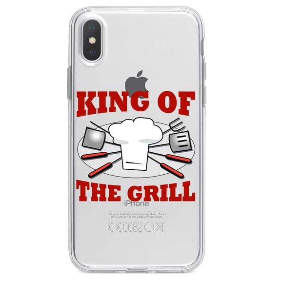 DistinctInk Clear Shockproof Hybrid Case for iPhone XS Max (6.5" Screen) - TPU Bumper Acrylic Back Tempered Glass Screen Protector - King of the Grill BBQ Barbecue