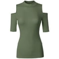 thumbnail image 2 of FashionOutfit Women's Lightweight Solid Stretch Ribbed Turtleneck Open Shoulder Top, 2 of 4