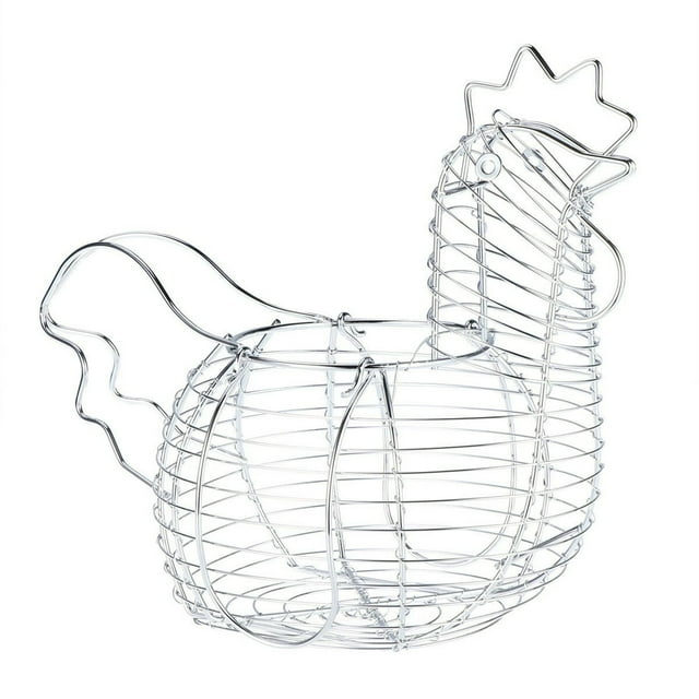Creative Iron Art Eggs Storage Basket Chicken Shaped Egg Holder Household Vegetables Container (Silver)