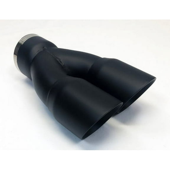 Exhaust Tip 3.00" Inlet Dual 3.00 X 9.50 Long Round Double Wall High Temp Black Stainless Wesdon Exhaust Tip