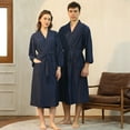 thumbnail image 2 of DuoJiaJ Unisex Pocket Breathable Knee Length Bathrobe Splicing Soft Sleepwear SPA Robe Women's Summer Pajamas Short Sleeve Navy, 2 of 5