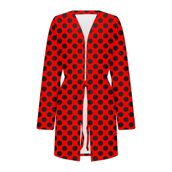 FAHXNVB Women's Robe Plus Size Lightweight Long Sleeve Knit Bathrobe Trendy Polka Dot Print Soft Short Sleepwear Robes S-5XL