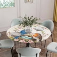 thumbnail image 2 of Birds Floral Fitted Tablecloth with Elastic Edged, Round Table Cloth for Dining Table, Farmhouse Vintage Pink Flower Leaf Waterproof Oil Proof Table Cover for Indoor Outdoor 45"-54", 2 of 8