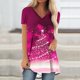 thumbnail image 1 of Puntoco Blusa de cuello en V con mangas raglán cortas y espalda larga con estampado navideño informal a la moda para mujer, 1 of 5