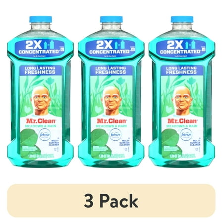 (3 pack) Mr. Clean 2X Concentrated Floor Cleaner, All Purpose Cleaner, Mop Soap, Meadows & Rain, 41 fl oz