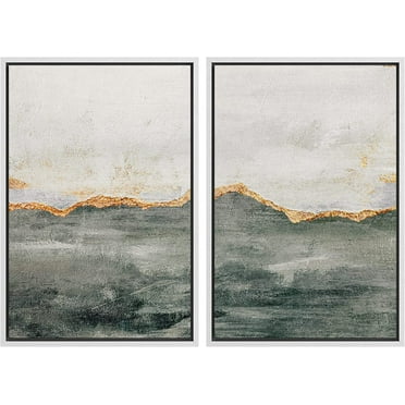 IDEA4WALL Framed Canvas Print Wall Art Set of 2 Gold & Gray Pastel Watercolor Stroke Geometric Abstract Modern Art Decorative Contemporary Artwork for Bedroom, Office - 16"x24"x2 Panels White