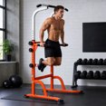 thumbnail image 2 of Adjustable Height Iron Multi-Function Power Tower Dip Station, with PU Elbow Protection Pads for Home Gym Strength Training, Orange, 2 of 7