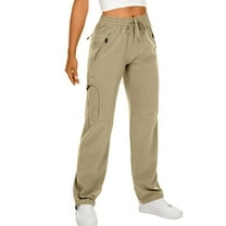 Cyglowse Womens Hiking Pants Quick Dry UPF 50 Lightweight Travel Golf Cargo Safari Pants Zipper Pockets Khaki L